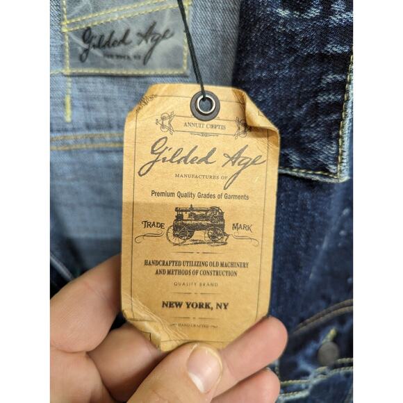 Gilded Age Mens Japanese Selvedge Denim Jacket Destroyed Optic Blue Size Small - Picture 11 of 12